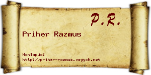 Priher Razmus névjegykártya